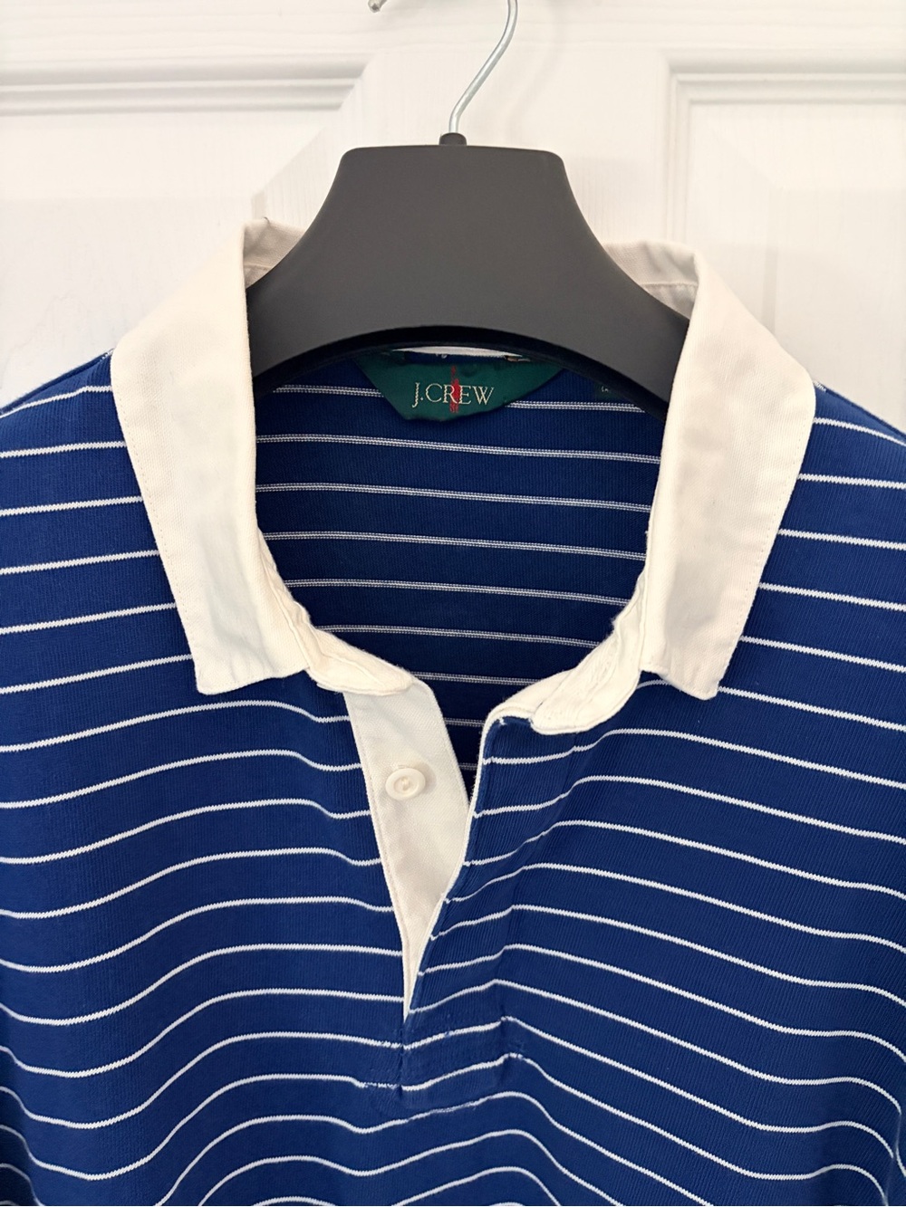 J Crew Blue with White Stripes Rugby Shirt - Large